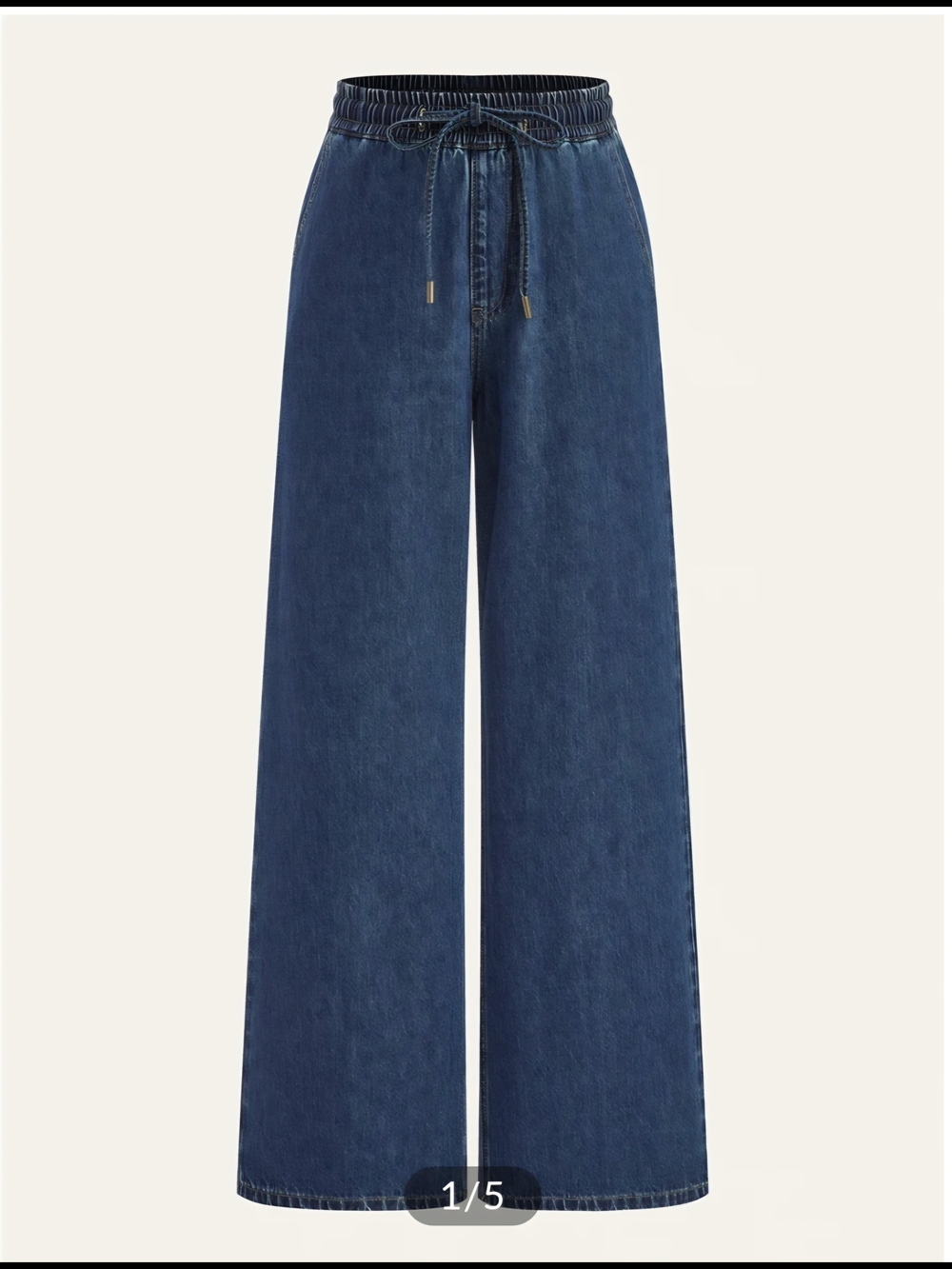 Commense Dark Blue Wide Leg Drawstring Jeans